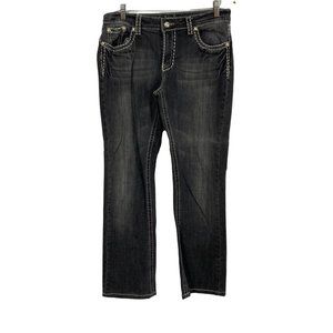 Suko Womens Gray Flat Front Cotton Blend Casual Straight Leg Jeans Size 10